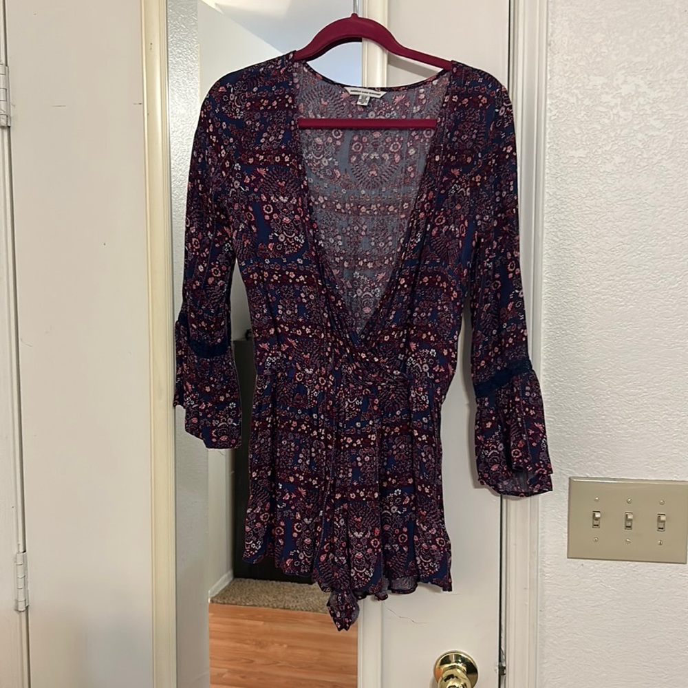 American Eagle Purple Floral Romper